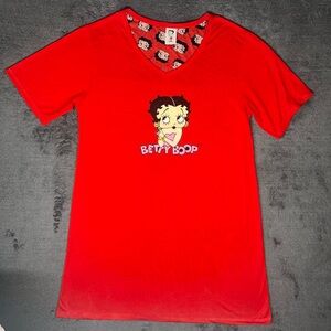 Betty Boop Cartoon Red Novelty Graphic Retro Nostalgic Y2K Oversized Tee Dress
